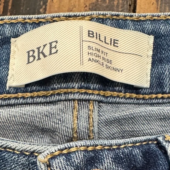 BKE Women's Two-Tone Blue Skinny Jeans with Raw Hem - Picture 4 of 6